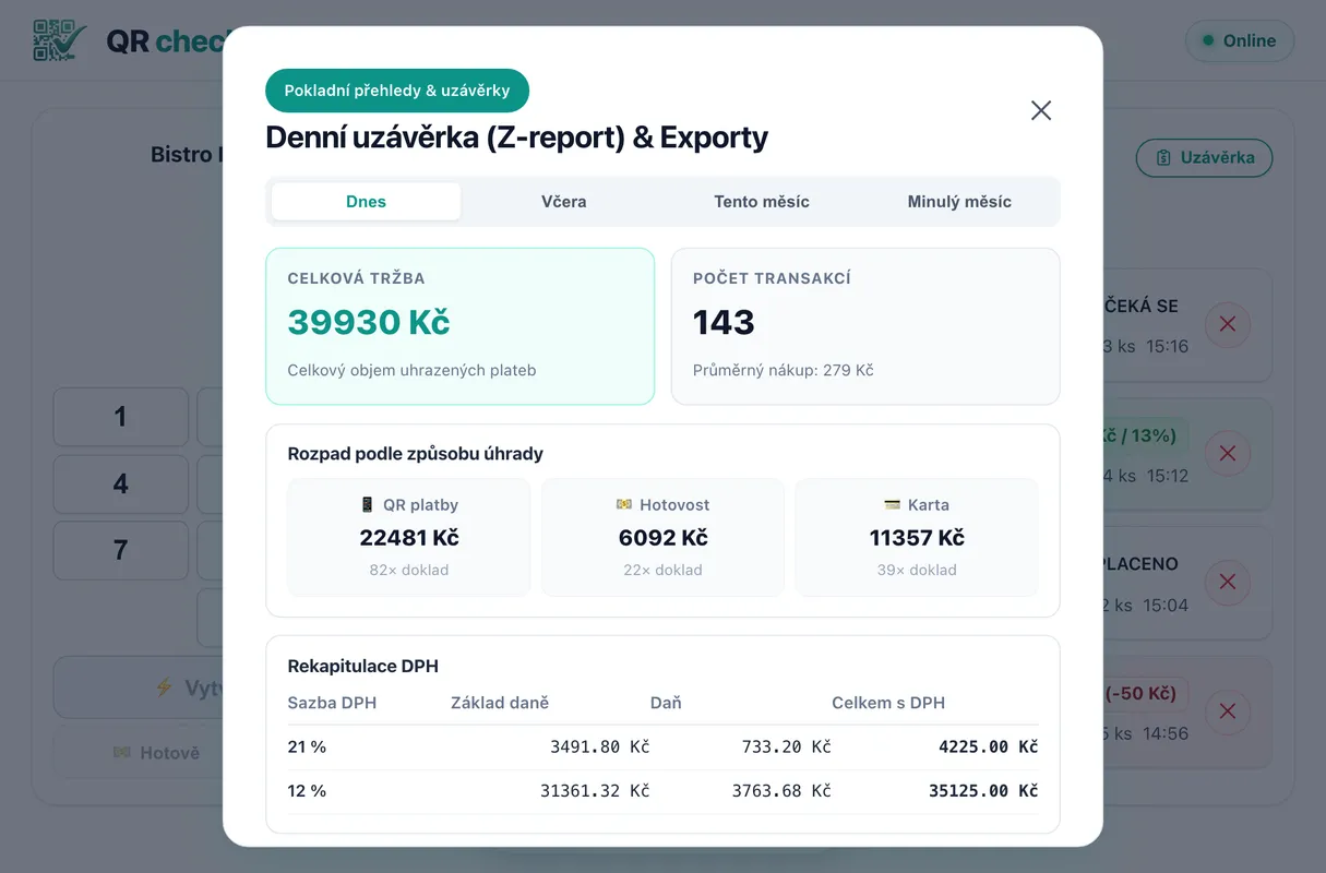 🧾 Denní uzávěrky (Z-report) a digitální e-účtenky